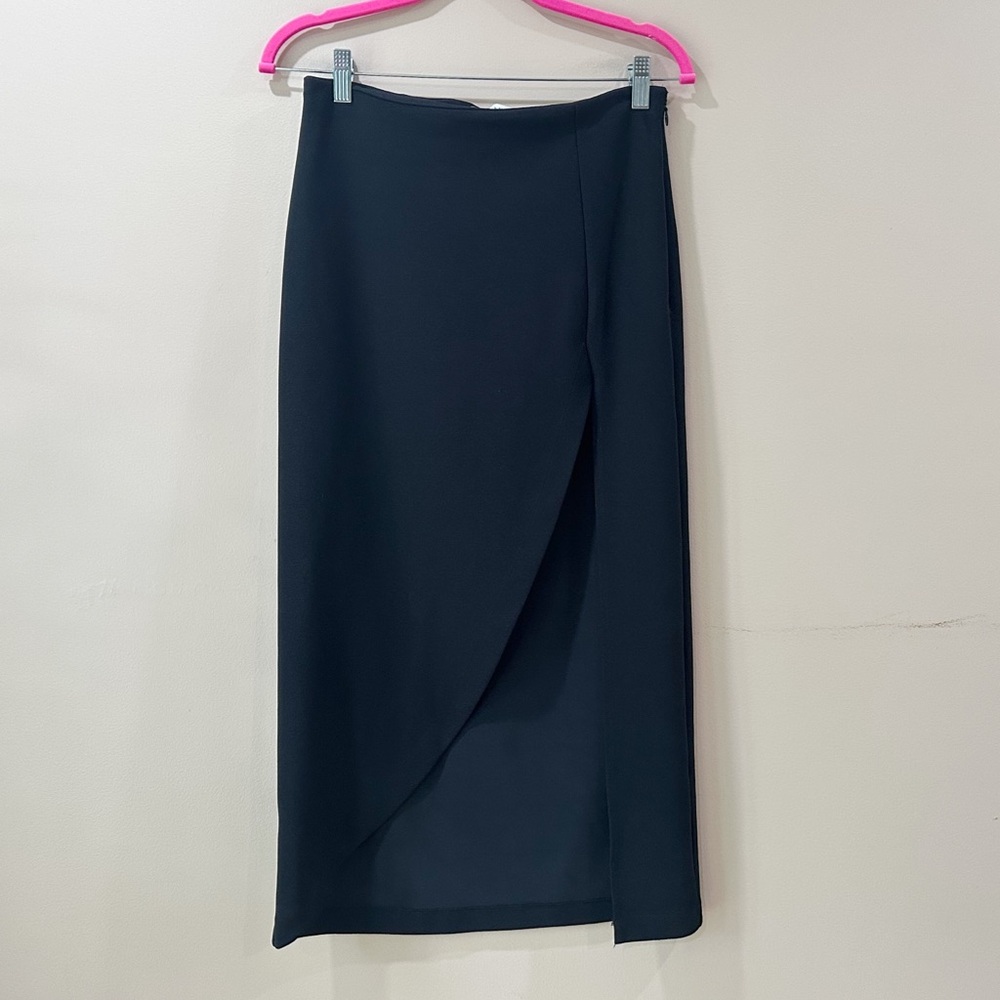 Abercrombie&fitch Black Wrap Midi Skirt High Slit Asymmetric Tulip Drape Medium